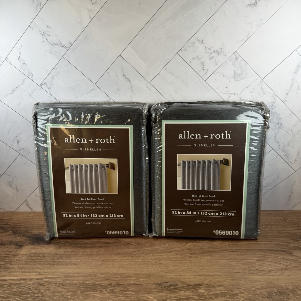 Allen + Roth  52" X 84" Coal Back Tab Lined Curtain Panels Set of 2 NEW #0569010